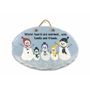 Plain Jane Snowman Family Slate Wall Plaque Winter Hearts Warmed Sign 9.5” USA